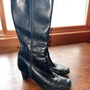 a.n.a Black Knee-High Heeled Boots with Smooth Leather and Medium Block Heel